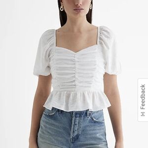 Express Sweetheart Neckline Puff Sleeve Ruched Peplum Top NWTs